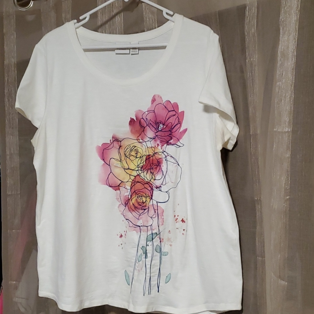 Women's white t-shirt with watercolor look design